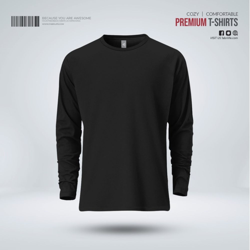 Mens Premium Blank Full Sleeve T-Shirt - Black