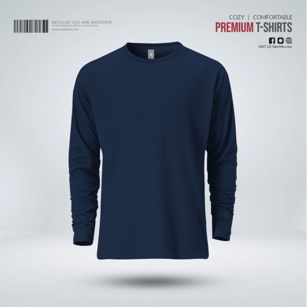 Mens Premium Blank Full Sleeve T-Shirt - Navy